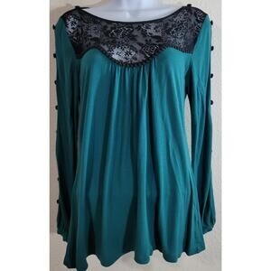 Soft Surroundings Green Black Lace Bodice With Crochet XS Button Shoulders Soft